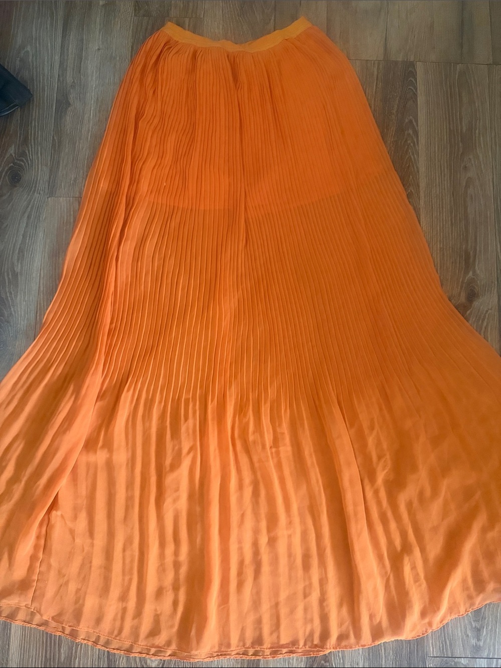 Flowing Orange Pleated Maxi Skirt for Women